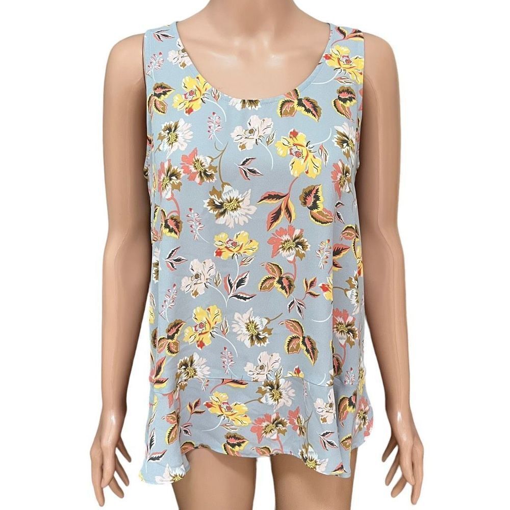 Ann Taylor LOFT Tank Top blouse Size S Blue Multi Floral Pattern